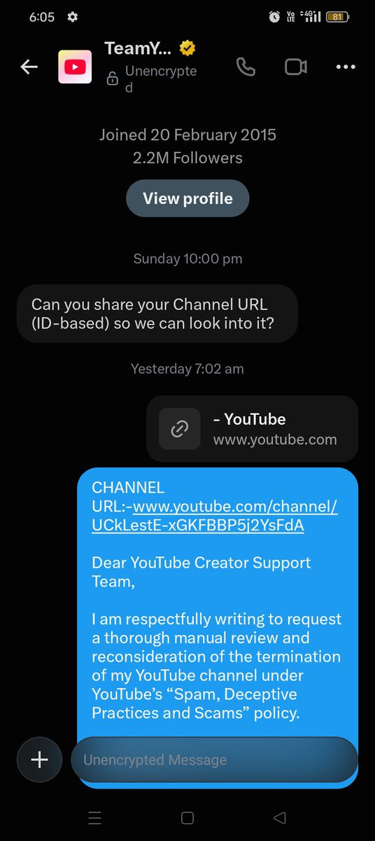 Nikhilddp's tweet photo. @TeamYouTube My previous message is still pending, and I haven’t received an update yet. Could you please confirm whether my channel appeal has been forwarded for manual review? I’d really appreciate an update. Thank you. https://t.co/oetBVX0vBn