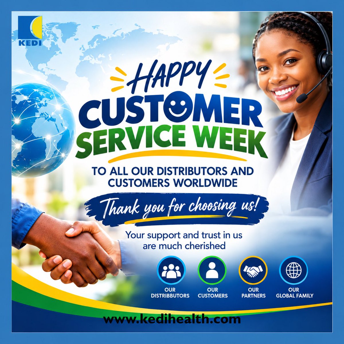 kedihealthng's tweet photo. This Customer Service Week, we celebrate and appreciate the incredible people who make KEDI business truly meaningful: our distributors, customers, partners and global family.

Happy Customer Service Week! 

#tuesday https://t.co/smRzlUwJZJ