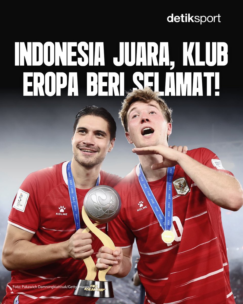 detiksport's tweet photo. Klub-klub tempat para pemain diaspora Indonesia berkarier turut mengucapkan selamat usai Garuda menjuarai FIFA ASEAN Cup 2026 🇮🇩🏆

#TimnasIndonesia #detiksport https://t.co/LbeGl6by2Z