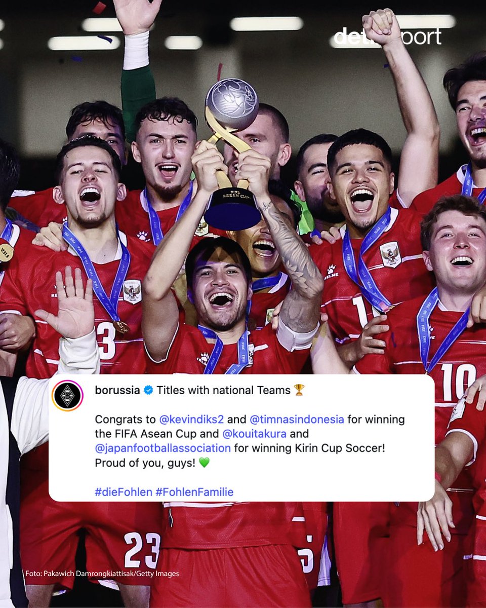 detiksport's tweet photo. Klub-klub tempat para pemain diaspora Indonesia berkarier turut mengucapkan selamat usai Garuda menjuarai FIFA ASEAN Cup 2026 🇮🇩🏆

#TimnasIndonesia #detiksport https://t.co/LbeGl6by2Z