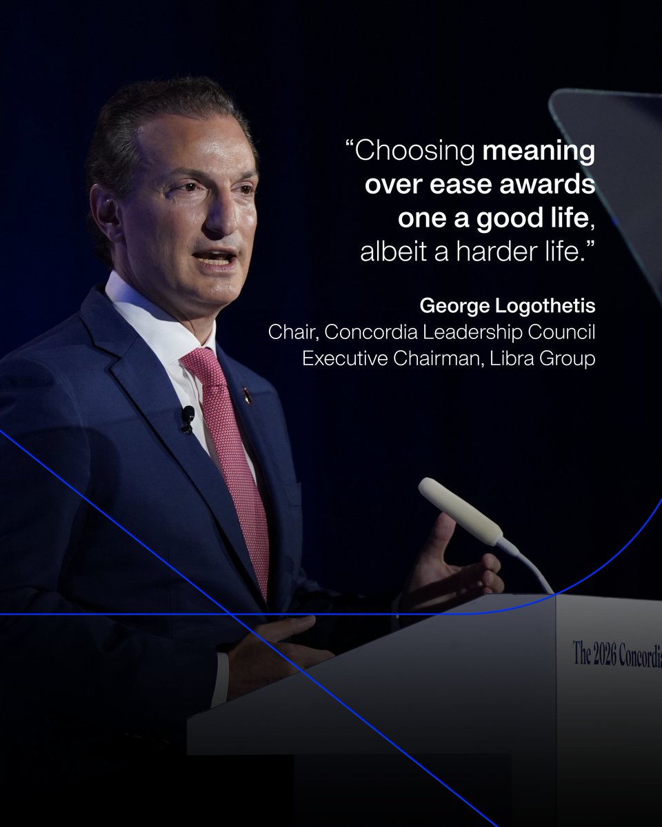 ConcordiaSummit's tweet photo. Meaning over ease. @GMLogothetis of @thelibragroup, Chair of the Concordia Leadership Council, on preserving genuine human connection in an age of algorithms, social media, and isolation.

Watch his full remarks: https://t.co/q3faEC15mj https://t.co/UoUsU6IbTp
