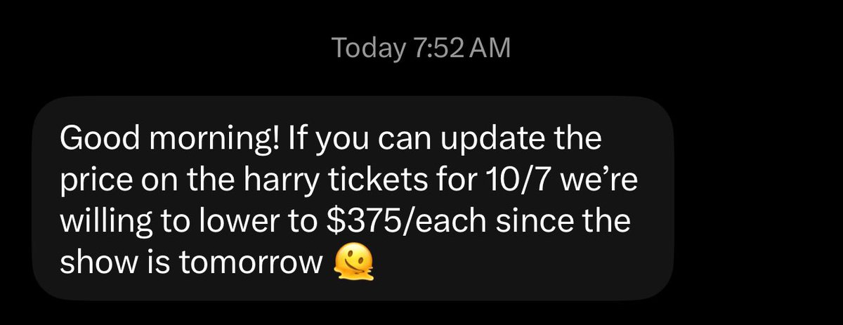 fvresale's tweet photo. Seller is willing to go lower for @Harry_Styles MSG 10/07

Sec 118 Row 14 Seat 5&amp;6
$375 Each

Send a dm now if you’re interested and make sure you’re following us for fast response!

#harrystyles #msg #togethertogether #Harryfans #harrystylesresale #waitinglist https://t.co/TfGykAYTBa