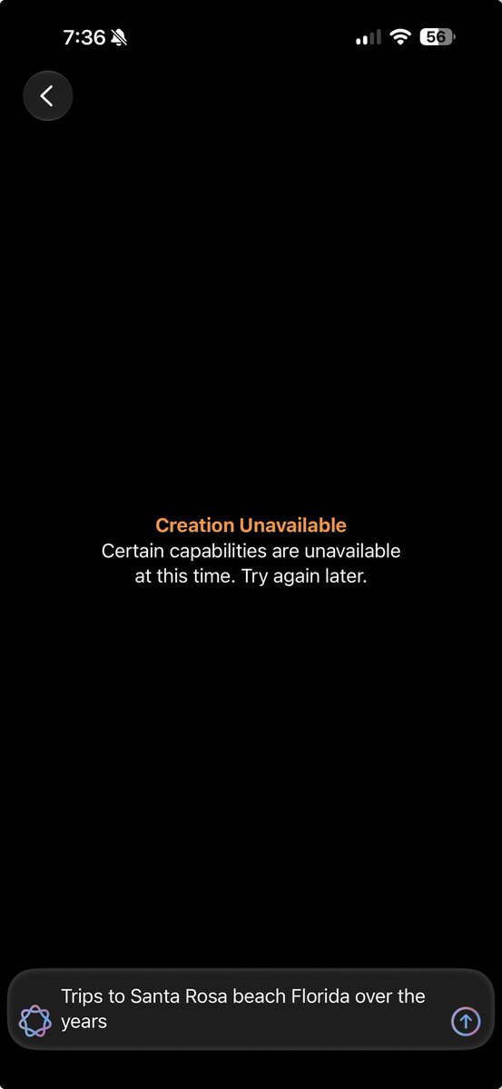 ProfeLuke's tweet photo. Well it looked like Apple was offering this cool thing that would make AI videos of your photo library but, like many things of Apple's these days, it appears broken https://t.co/aqvvTzig1f