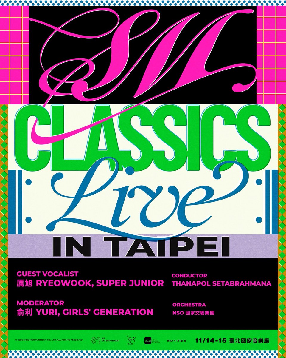 KwonYuriMY's tweet photo. YURI will be a moderator on SM Classics Live In Taipei !!!!!!!

••••
SM CLASSICS LIVE 2026 IN TAIPEI 
11/14-15  K-POP × CLASSIC 交響音樂會正式登臺！🎤🎻

🩷 MODERATOR | Girls' Generation's YURI
Making her debut in Taipei as an SM CLASSICS Moderator! Girls' Generation member YURI takes on the role of SM CLASSICS Moderator, weaving together the evening's program with her unique stage charisma and guiding the audience through SM's musical legacy that spans generations🎙️.

​••••
𐙚 CONCERT INFO 
​
SM CLASSICS LIVE 2026 IN TAIPEI 
11/14（六） 19:30 臺北國家音樂廳
11/15（日） 13:00 & 17:00 臺北國家音樂廳
​
GUEST VOCALIST：厲旭 RYEOWOOK, SUPER JUNIOR
MODERATOR：俞利 YURI, GIRLS' GENERATION
指揮：Thanapol Setabrahmana
樂團：NSO國家交響樂團
製作：SM Entertainment, SM Classics & WCN
主辦：MNA牛耳藝術
​https://t.co/WW6TDAiHYF
#KWONYURI #권유리 #소녀시대유리