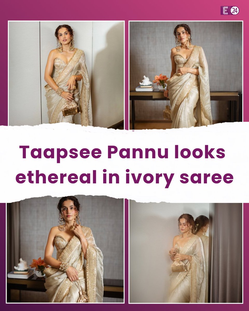 E24bollynews's tweet photo. Taapsee Pannu stuns in an elegant ivory saree, effortlessly blending traditional charm with modern glamour. Her dreamy look, intricate details and graceful style steal the spotlight.
.
.
.
#TaapseePannu #TaapseePannuStyle #SareeLook #BollywoodFashion #DesiLook #CelebrityStyle #Entertainment #E24
Taapsee Pannu, Taapsee Pannu saree, Ivory saree, Bollywood fashion, celebrity saree look, Indian fashion, Bollywood style, Entertainment, e24