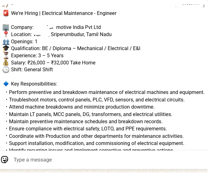 Narayani07's tweet photo. Electrical Maintenance Manager still gets paid only 32K take home for 3 years of experience.

Which is why manufacturing/engineering is not taking off in India.

We need to pay our talent good enough for them to take to manufacturing jobs. https://t.co/5UzIHvXvA1
