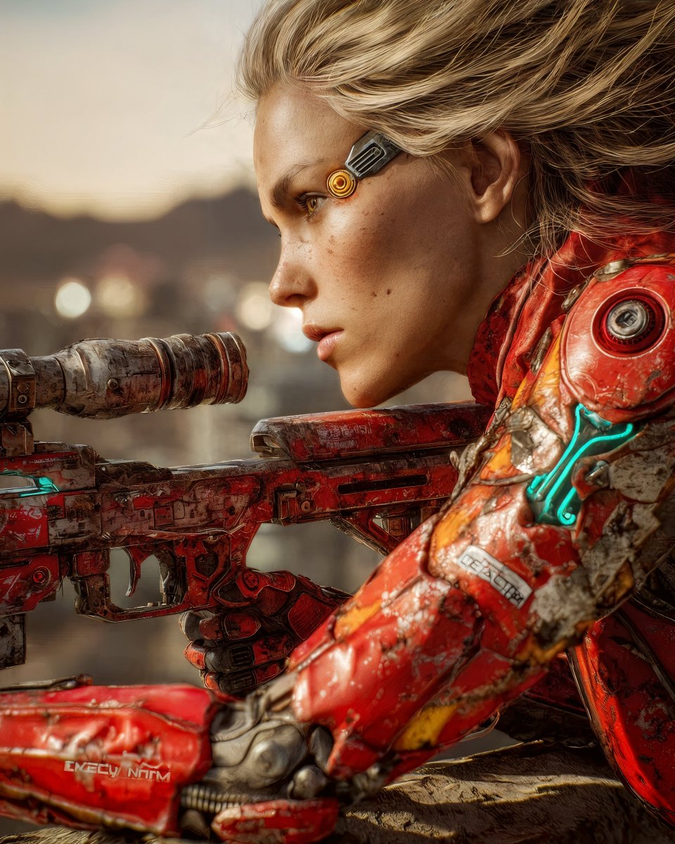 Fluex_Artworks's tweet photo. Rust Angels - Unit 05: FARSIGHT
Ingrid Solberg · Sniper
"Two kilometers. Zero wind. One shot."
#RustAngels #SciFiArt #AIart #Cyborg https://t.co/ZKqWZjeOyN