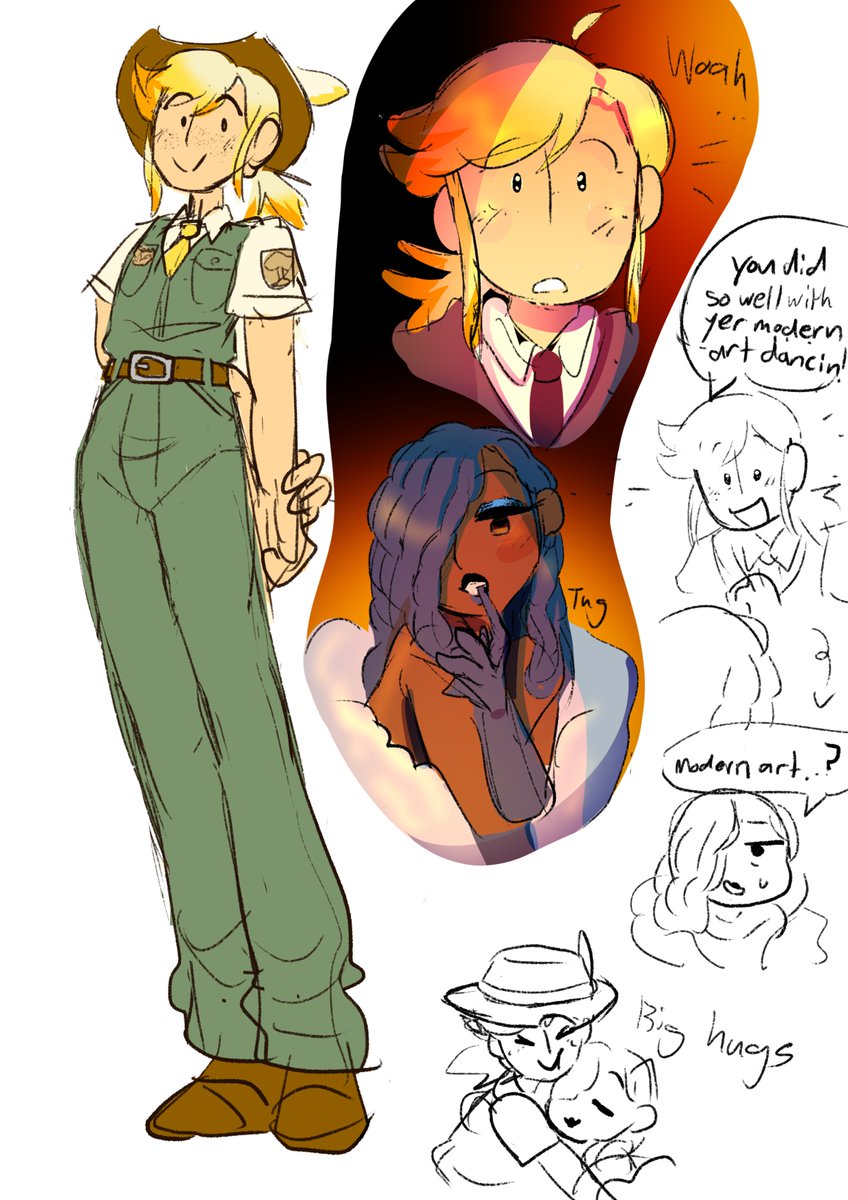 NekoJaf's tweet photo. In other news I have this very tall park ranger man(?) who is found in an unlikely friendship with a burlesque dancer woman(?)

I like how this au started as a joke then we were like wait a minute... *lets it simmer
#blellow #humanau https://t.co/efFzcjztNJ