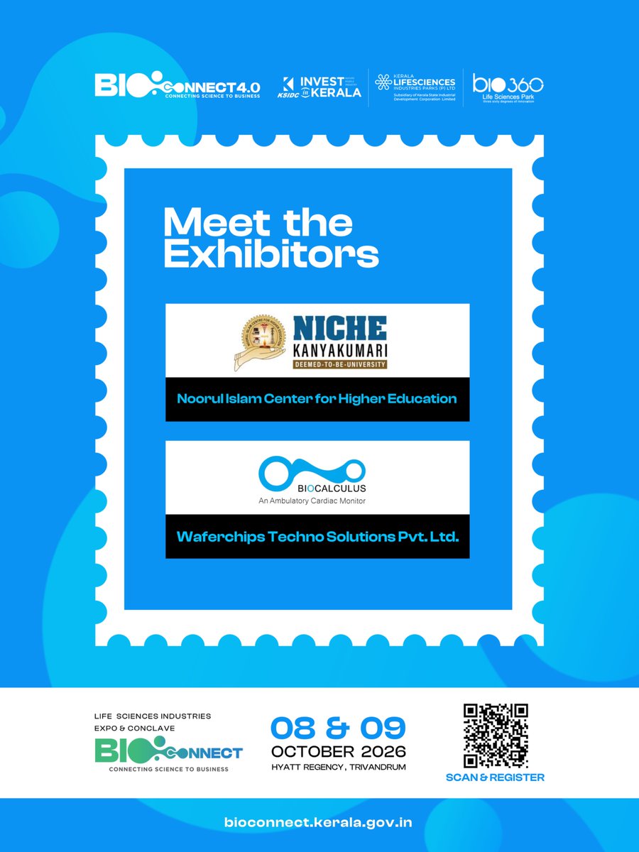 invest_kerala's tweet photo. The Stage is Set. The Innovators Are Ready. 🧬🚀
Introducing the exhibitors of BIOCONNECT 4.0 — bringing together pioneering ideas, technologies and solutions under one roof.
#BIOCONNECT4.0 #OurExhibitors #LifeSciences #Innovation #Biotechnology #Healthcare #Keralam #Exhibition #InvestInKeralam #KSIDCWorks #GoBeyond
