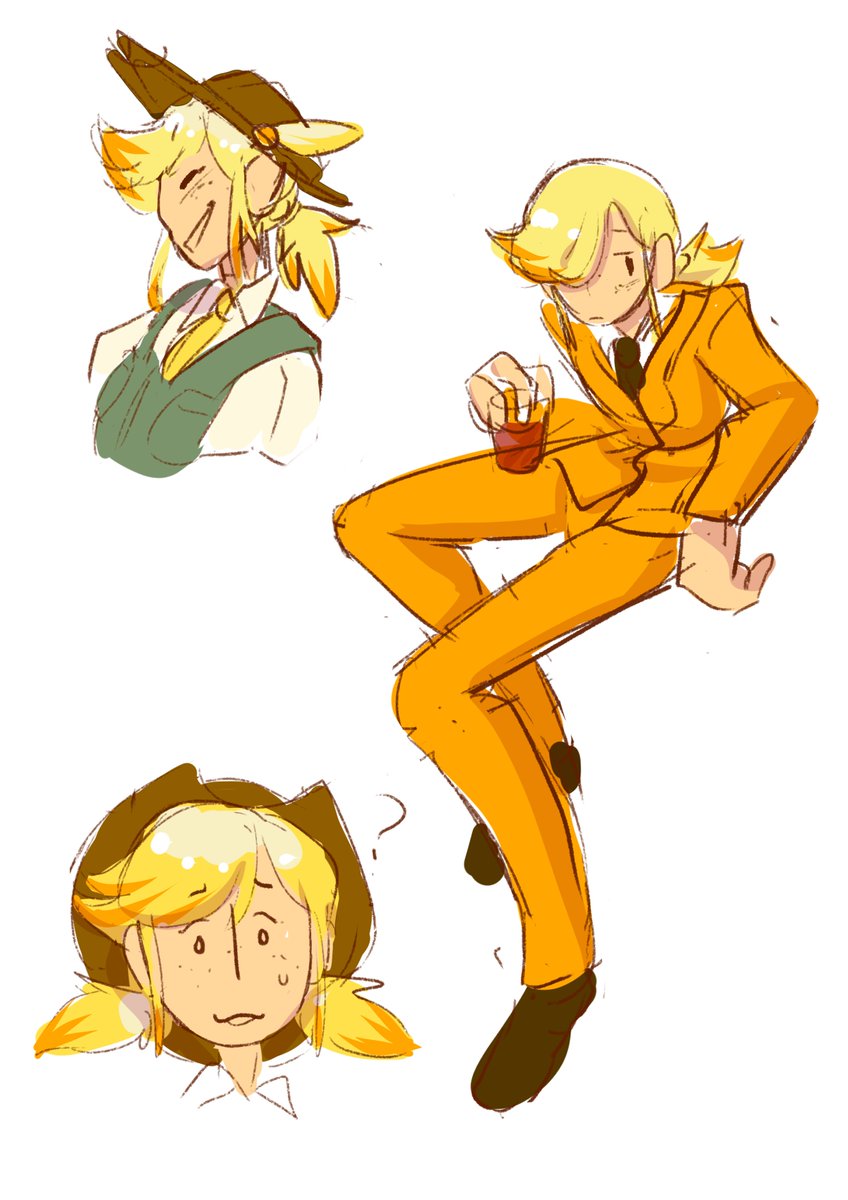 NekoJaf's tweet photo. In other news I have this very tall park ranger man(?) who is found in an unlikely friendship with a burlesque dancer woman(?)

I like how this au started as a joke then we were like wait a minute... *lets it simmer
#blellow #humanau https://t.co/efFzcjztNJ