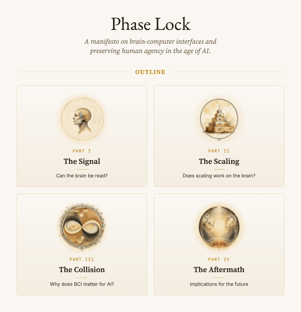satpugnet's tweet photo. The human brain is approaching its ChatGPT moment.

I spent 6 months writing Phase Lock: a manifesto on how brain computer interfaces can help align AI and preserve human agency.

If you only ever read one thing from me, read this. https://t.co/nIOdemqcWZ