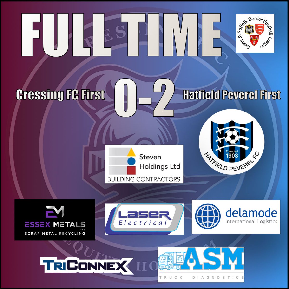 CressingFC's tweet photo. 🔴Weekend’s Result! –Cressing Firsts
 
Defeat at home. A soft penalty decision and a miscommunication at the back saw us give the points to the opposition. Firsts have a week off next week so we will regroup and go again.

Up the Cressing!⚽️

#CressingFC
#StevenHoldingsLTD
#UTC https://t.co/kJEyaLo4nI