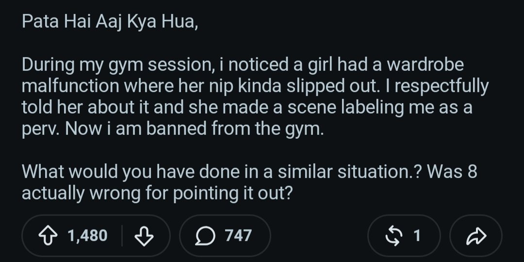 subuNFT's tweet photo. Told a girl her nips are slipping out, got called as perv and thrown out of gym

#gymstory #reddit #confessions #advice https://t.co/YnWhzCWR7D