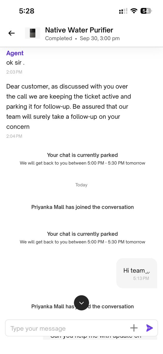 rishabh0201's tweet photo. 3/5
It’s been over a week since the replacement promise and the UC support team is doing everything possible to stall. No SLA, no resolution, just endless loops. They want me to give up and stay quiet, but I won't. @abhirajbhal @varunkhaitan #UrbanCompany https://t.co/LMYypOhQda