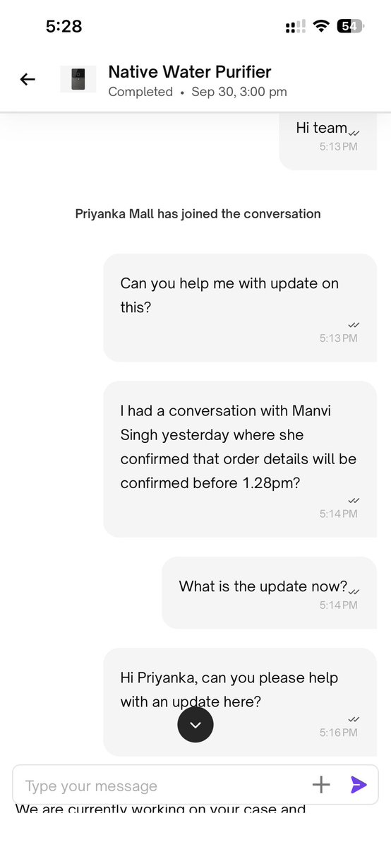 rishabh0201's tweet photo. 3/5
It’s been over a week since the replacement promise and the UC support team is doing everything possible to stall. No SLA, no resolution, just endless loops. They want me to give up and stay quiet, but I won't. @abhirajbhal @varunkhaitan #UrbanCompany https://t.co/LMYypOhQda