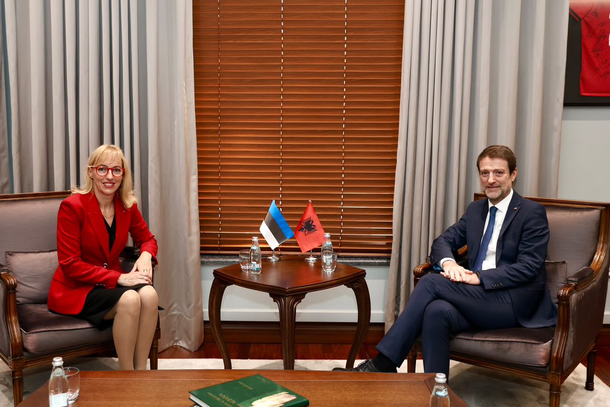 HoxhaFer's tweet photo. Albania and Estonia enjoy excellent relations, anchored in shared European values, a strong partnership within #NATO, and a common vision of a stronger, more resilient and forward-looking Europe. As Albania advances at an accelerated pace on its path towards EU membership, Estonia remains a steadfast friend and a consistent supporter of our #European path.

I was pleased to reaffirm this spirit of partnership while welcoming H.E. Piret Urb, the newly accredited #Ambassador of Estonia to Albania. 🇦🇱🇪🇪

We will continue to strengthen our cooperation and translate the excellent political dialogue into even deeper practical collaboration, particularly in digital transformation, cybersecurity, innovation and e-governance, areas where Estonia's leadership and experience offer not only inspiration, but valuable expertise and tangible opportunities for partnership.

I wish Ambassador Urb every success in her tenure and look forward to working closely to further advance our shared priorities and deepen the friendship between #Albania and #Estonia, for the benefit of our countries, our citizens and our common European future. 🇦🇱🇪🇪🇪🇺

#Albania2030