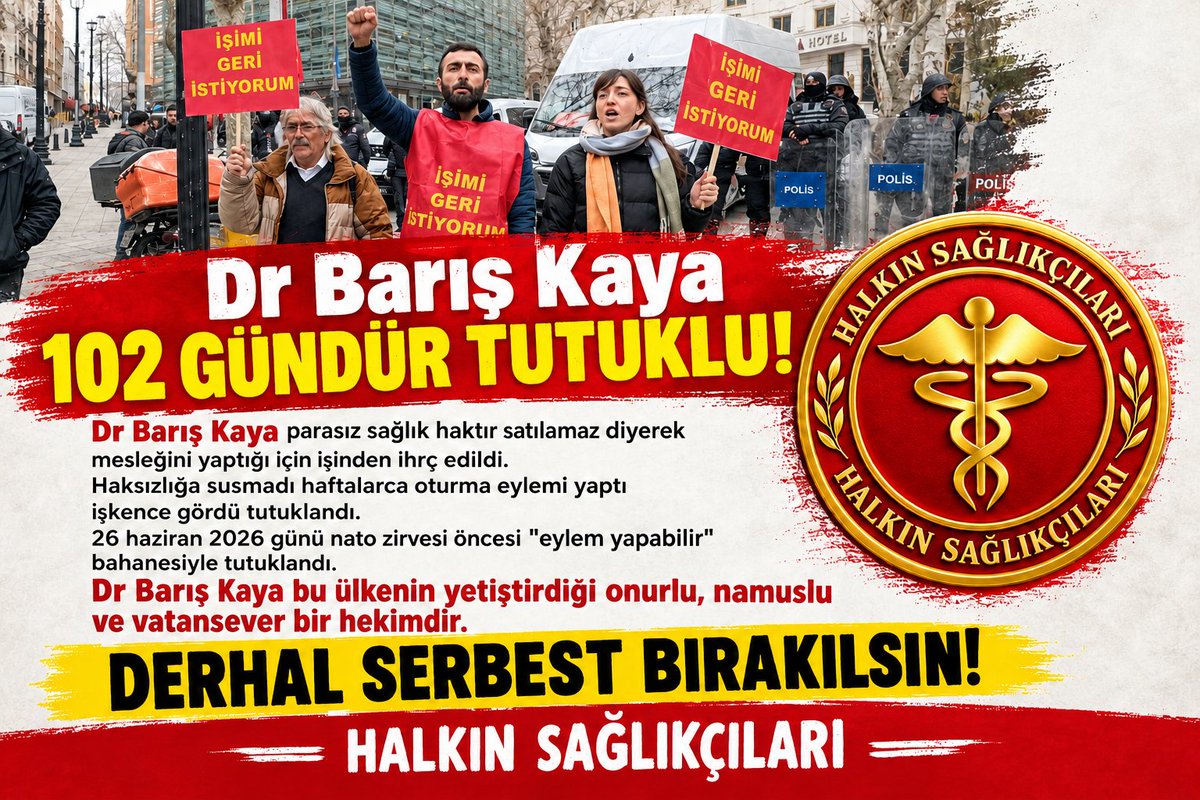 bariskayaozgur's tweet photo. Bugün Halkın Sağlıkçısı Dr. Barış Kaya'nın duruşmasını  iki ay ertelemişler. Nedeni tanık ifadesi alınmamış... Zaten üç aydır ellerindeki tanığın ifadesini alamamışlar. Tanığın ifadesi yok ise Barış Neden tutuklu?
Faşizmin hukuku olmaz... https://t.co/DU9n0ow91L
