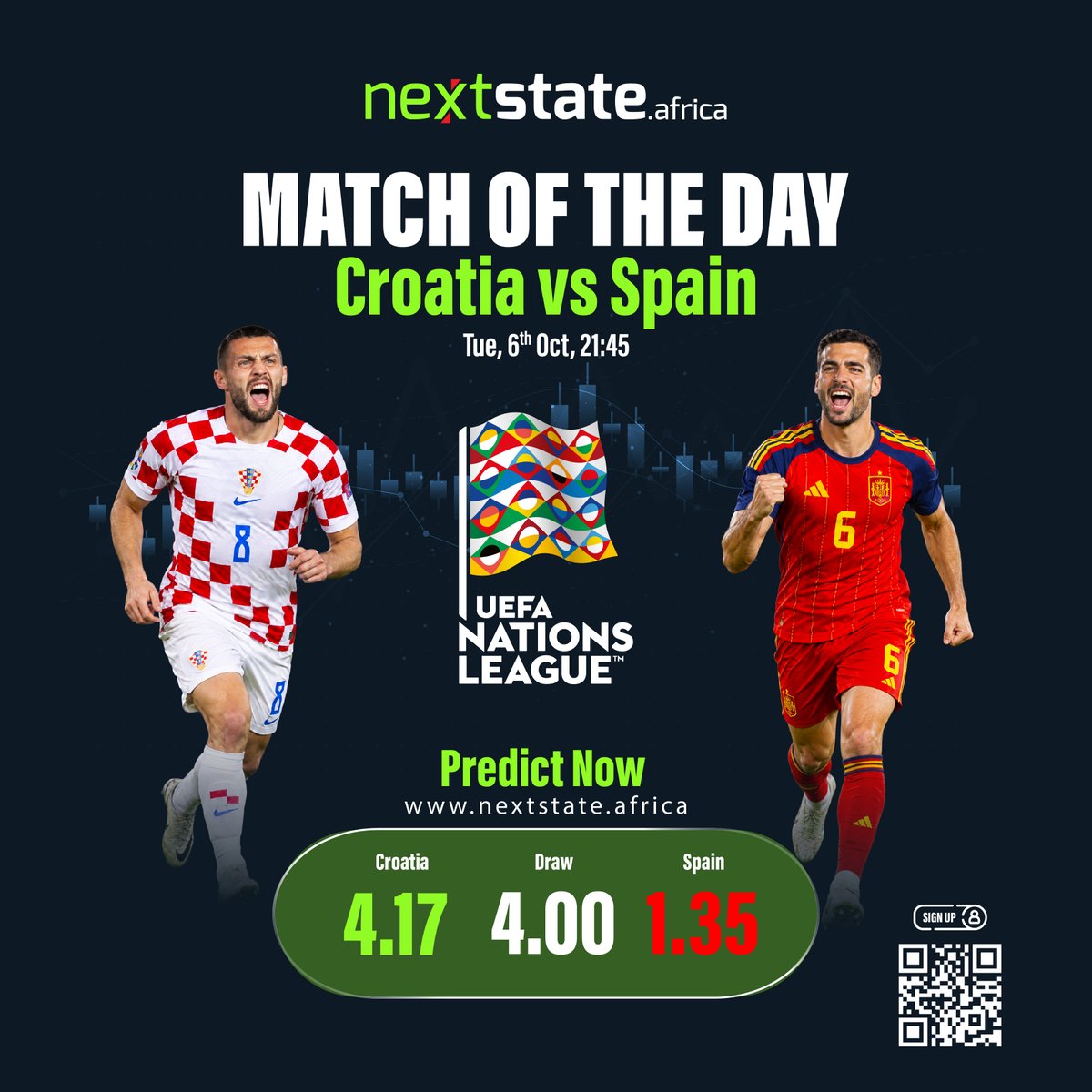 NextStateAfr's tweet photo. 🇭🇷 Croatia vs Spain 🇪🇸

Modrić and Croatia face La Roja in a clash where anything can happen. 

Will Croatia bounce back, or will Spain have the final say?

#NextStateAfrica #PredictNow #CroatiaVsSpain #UEFANationsLeague https://t.co/Nr07a6ZHnx