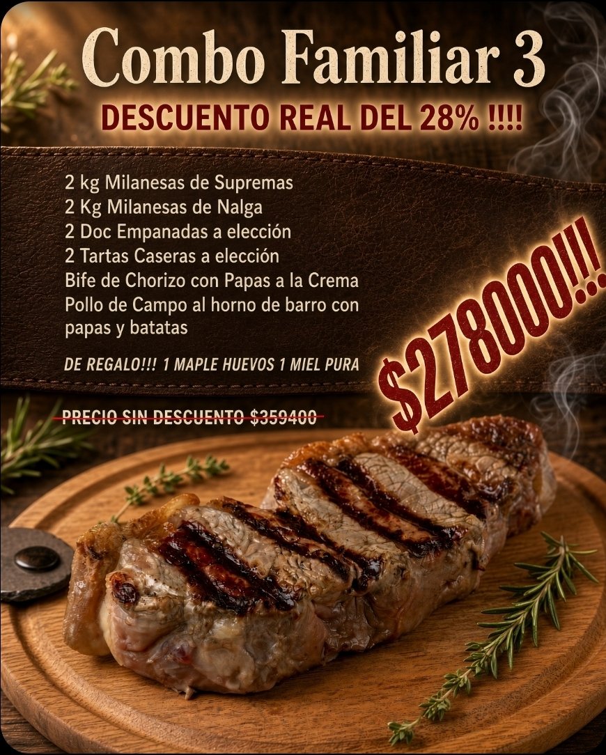 WalhallaMann's tweet photo. COMBO SEMANAL FAMILIAR 3.

Sábado delivery sin cargo en todo el AMBA. https://t.co/PYRbnX08Ml
