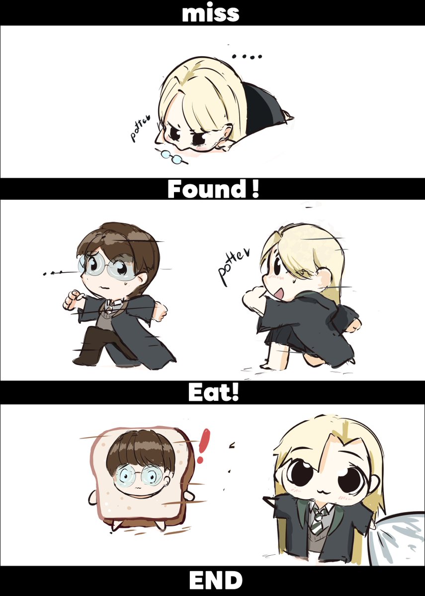 shindraws_'s tweet photo. Draco’s daily routine: Spot Harry, Eat Harry. 🍞✨ #HarryPotter #Malfoid https://t.co/1Fc9jgLtnI