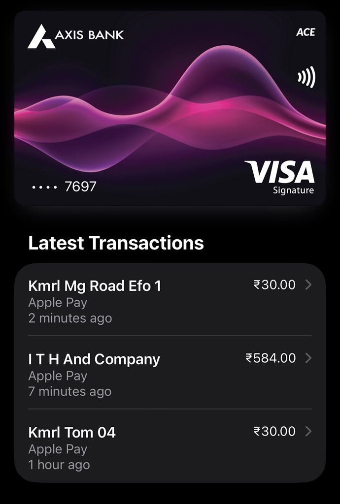 xjerinjose's tweet photo. Used my Axis ACE on Apple Pay. Kochi Metro, then a store, then Metro again. Three taps.🌌 https://t.co/Ftj9kAFcH4
