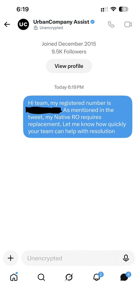 rishabh0201's tweet photo. @UC_Assist Shared details on DM as well. Show me that you can actually be helpful
@urbancompany_UC @UC_Assist @abhirajbhal @varunkhaitan @ra9z @jagograhakjago @consaff #UrbanCompany #NativeRO #NativeByUC #UrbanCompanyComplaint #JagoGrahakJago #ConsumerRights #WaterPurifier #WorstService https://t.co/Ty7o80rttP