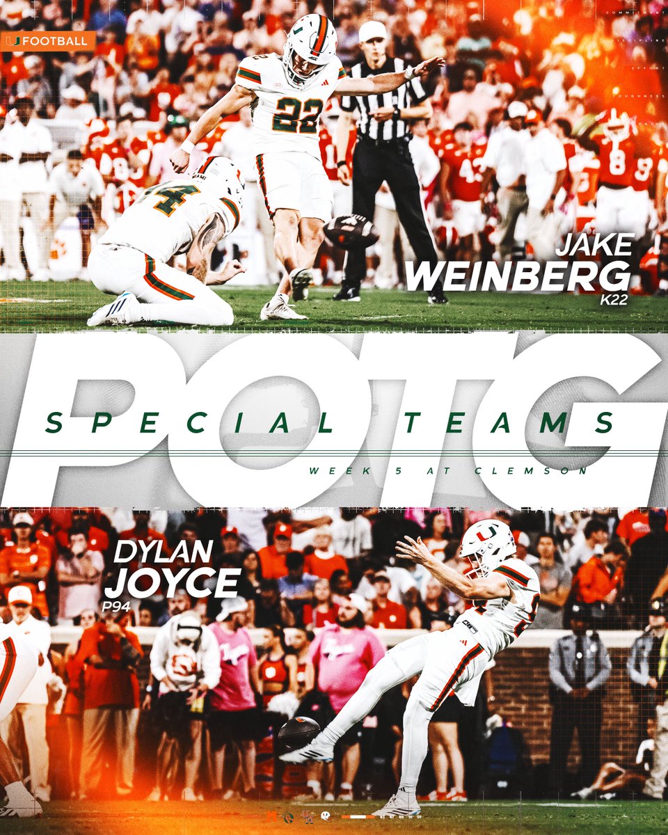 CanesFootball's tweet photo. Jake and Dylan are your Special Teams Players of the Game for Week 5! 🙌 https://t.co/P4Ncut9RUR
