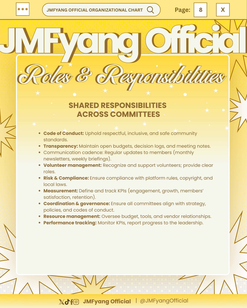 JMFyangOfficial's tweet photo. 𝐑𝐎𝐋𝐄𝐒 𝐀𝐍𝐃 𝐑𝐄𝐒𝐏𝐎𝐍𝐒𝐈𝐁𝐈𝐋𝐈𝐓𝐈𝐄𝐒

We are grateful to everyone who continues to share their time, skills, effort, and dedication with JMFyang Official. Each role carries a responsibility to the community, and every contribution helps us become more organized, purposeful, and united in supporting JMFyang.
