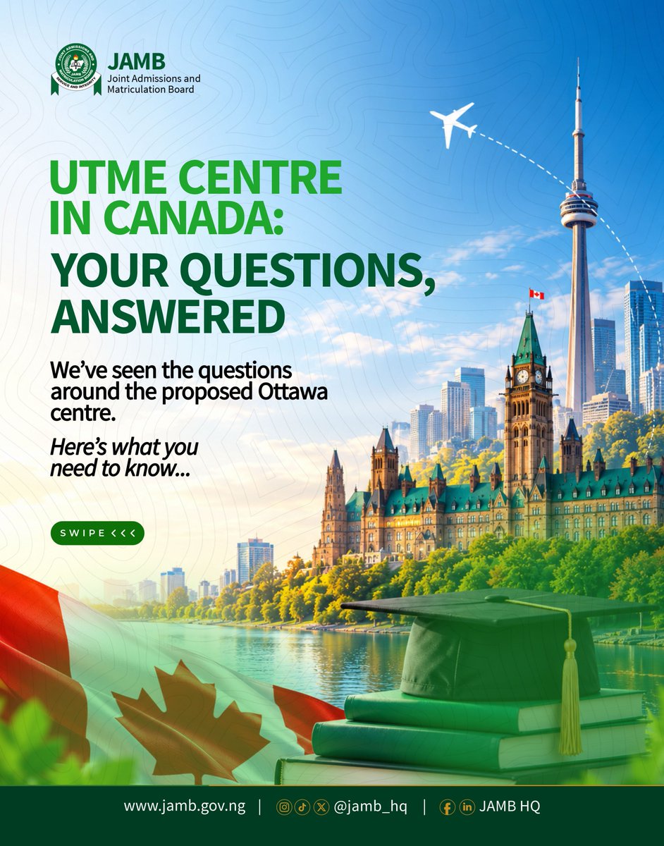 jamb_hq's tweet photo. We’ve heard the questions. Here are the facts. 

The proposed UTME centre in Ottawa has generated conversations, questions and different opinions. And that’s okay.

As a public institution, JAMB welcomes scrutiny and remains committed to being accountable to the people we serve. But accountability works best when it is grounded in facts, context and fairness.

The Ottawa proposal is about expanding access to eligible Nigerians abroad, not establishing another permanent JAMB office or spending public funds on a new facility. It is also part of a wider effort to strengthen the connection between Nigerians in the diaspora and Nigerian tertiary education.