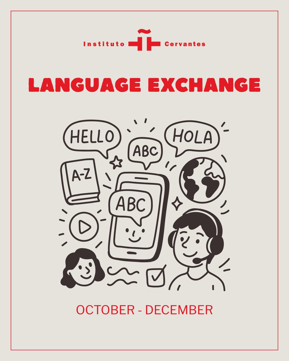 ICDublin's tweet photo. Looking to practise your Spanish or improve your English?

Join our Conversation Exchange at Instituto Cervantes Dublin! 🗣️

📅 13 &amp; 27 Oct | 10 &amp; 24 Nov | 8 Dec
🕟 4:30–5:30pm
📍 Library

Places are limited. Register: bibdub@cervantes.es

#LanguageExchange #LearnSpanish https://t.co/9C6UYiUMnN