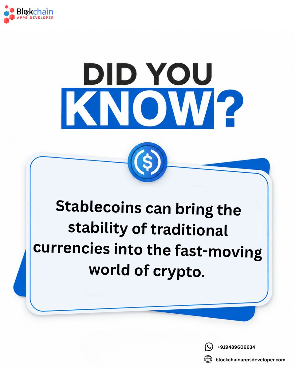 blockch_apps's tweet photo. Did You Know?

Stablecoins can bring the stability of traditional currencies into the fast-moving world of crypto. 

From digital payments to value transfer, they’re creating new possibilities for #blockchain based finance.

👉https://t.co/A6KXJiXwXt

#Stablecoin #Crypto #Web3 https://t.co/39kdzrCxLT