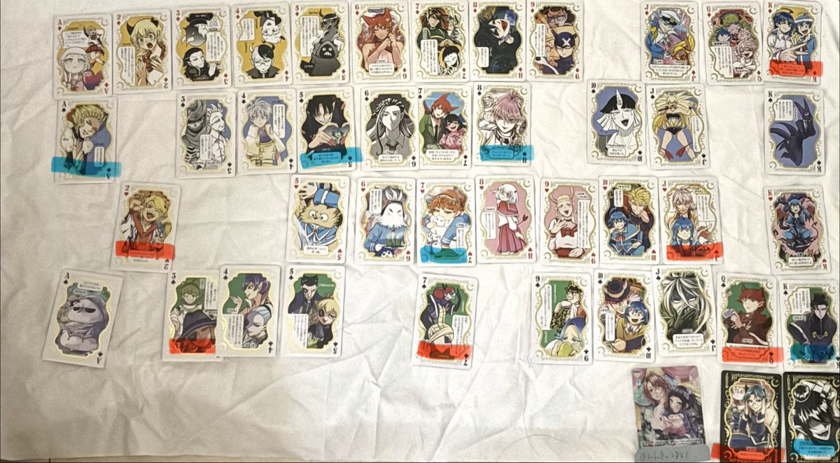 3akuRa2341's tweet photo. 【 交換 買取 譲渡 】 魔入間 魔入りました！入間くん 特装版トランプ
求 画像1枚目>定価＋送料
上段のみ買取しております
上段、左側優先で求めています(最優先プルソン)

譲 画像2枚目各1、定価＋送料
赤印のものはなるべくプルソンとの交換
青印は上段交換優先

郵送のみ
気軽にお声がけください！ https://t.co/TlRps3TH1X