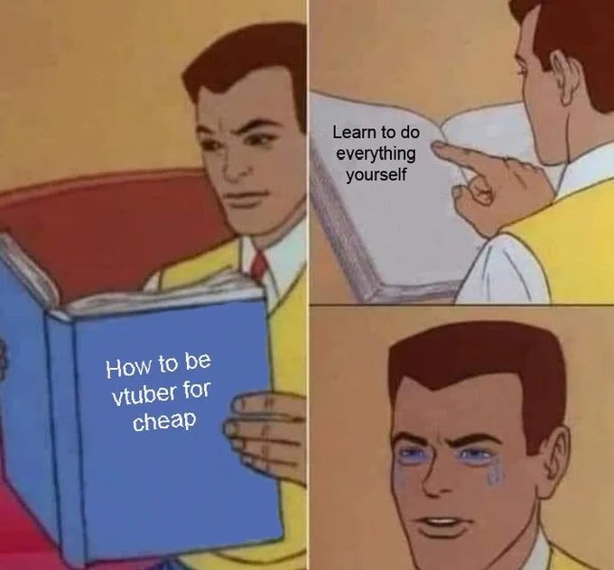 Lucia_Vt0's tweet photo. Vtuber starter pack : You, YouTube tutorials, and a lot of tears^^ https://t.co/I85XHlvpOZ