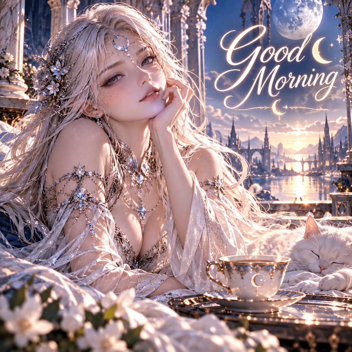 _3L3M3NTAL_'s tweet photo. Good morning from Nymera Mooneart. 🌙☕✨
May your day begin softly and shine beautifully.
#NymeraMooneart #GoodMorning #MoonGoddess #FantasyArt #MorningMagic https://t.co/59g5ku0Z1S