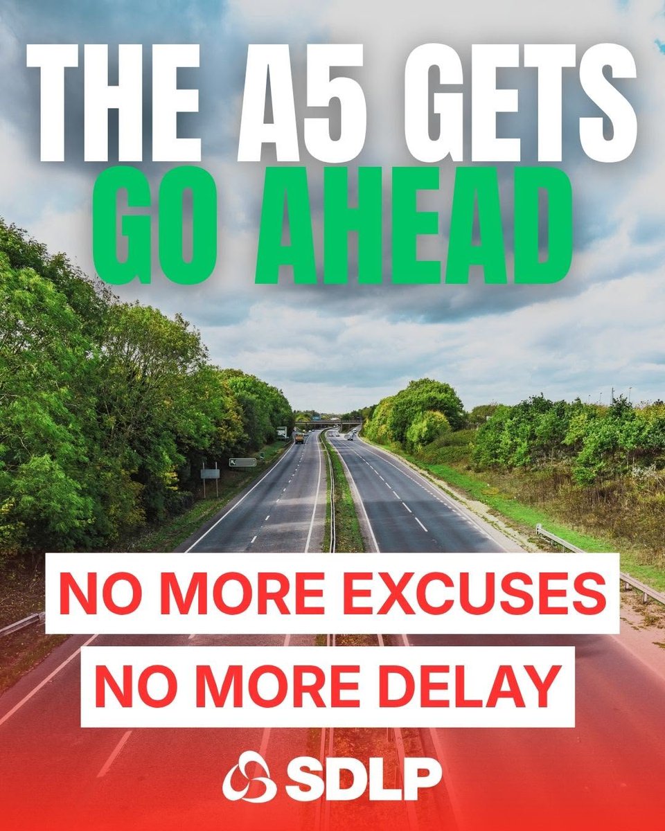 MatthewOToole2's tweet photo. Hugely positive news to see the A5 ruling, allowing the project to proceed (and its compatible with climate targets).

There can be no more delays and it underlines the need to finally set a multi-year Budget to fund these projects.

The SDLP Opposition will be pressing delivery. https://t.co/Kj2bAohfLa