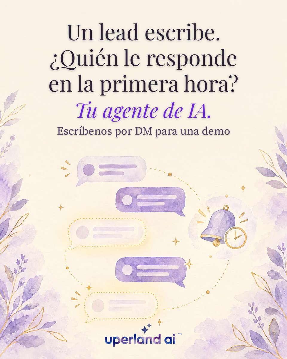lsotoreyes's tweet photo. Un lead escribe. ¿Quién le responde en la primera hora? Tu agente de IA.

Responde de inmediato, a cualquier hora, y hace el seguimiento.

DM para demo de 15 min.

#UperlandAI #AgentesDeIA https://t.co/TLUWCi1tBC