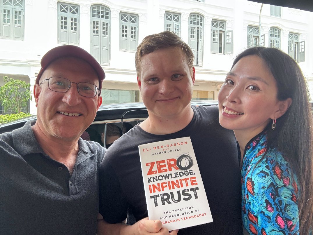 EliBenSasson's tweet photo. I forgot how nice it is to have the whole crypto ecosystem gathered in one place.
That's @ekang426, @ilblackdragon, and my book! https://t.co/g963DMYvbt