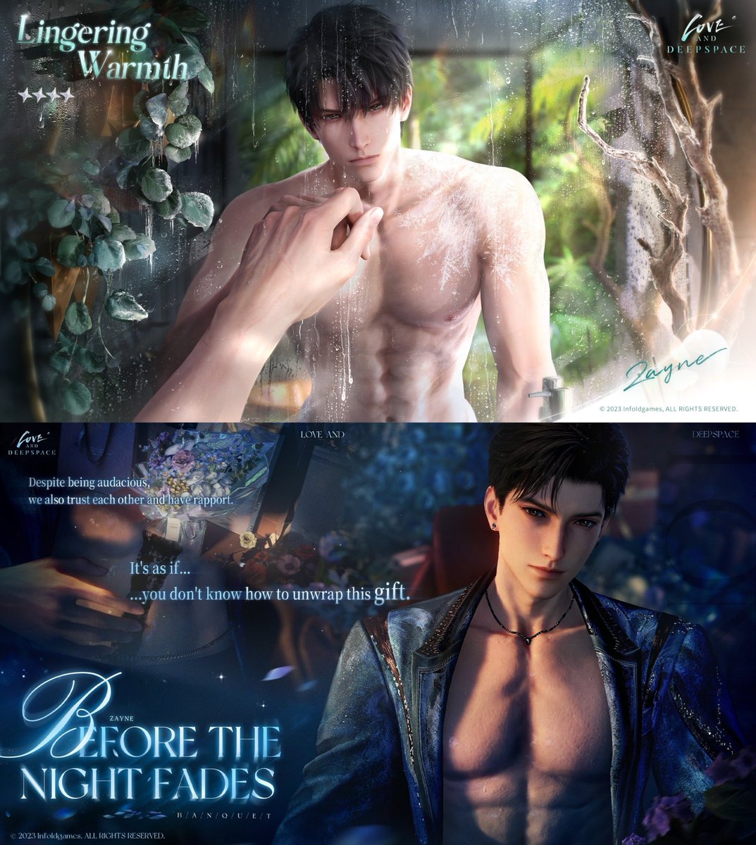 pearkittys's tweet photo. after seeing people complain about zayne’s chest showing in the current multi i hope infold will slut him out more in the future 😚 https://t.co/hzZnZf6FPD