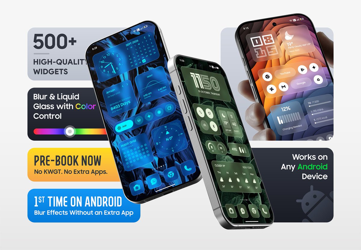 AppsLab_Co's tweet photo. Last day to pre-register for Liquid Glass Widgets! ✨

Liquid glass for your home screen. No third-party launcher or extra app needed.
https://t.co/zExOlbu99U

Pre-register now 👇 https://t.co/Hu6jG9R704