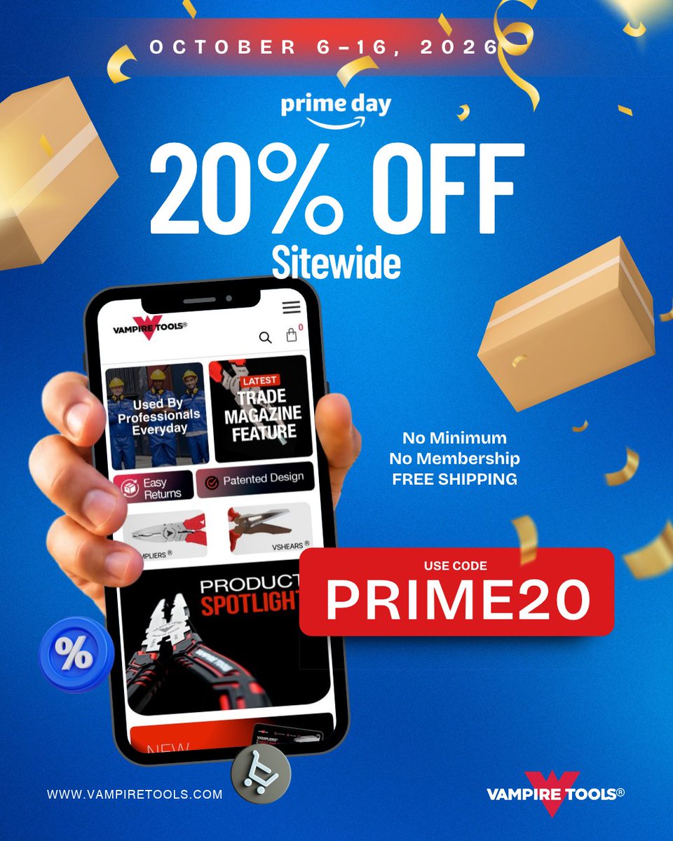 Vampire_Tools's tweet photo. 20% OFF SITEWIDE. Use code PRIME20 at checkout.
https://t.co/8thvkW1F9n
✓ No membership required, ✓ No minimum purchase

Prefer Amazon? Our Prime Big Deal is happening now on Amazon, so you can shop there and enjoy Prime savings, too. https://t.co/gtTlSEMW1k