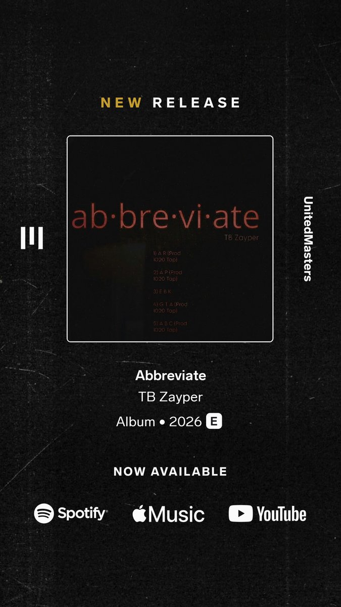 Zayper_17's tweet photo. TB Zayper - Abbreviate #OutNow Available on YouTube, Apple Music, Spotify, &amp; other streaming platforms around the world🌐✨ https://t.co/chz624NIya https://t.co/lcwELk6OFJ