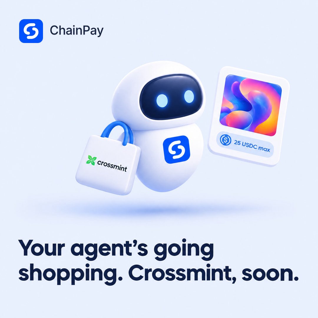 chainpay_sol's tweet photo. @crossmint @alexsrawitz 
Your agent's going shopping. 🛍️

Crossmint support is coming to ChainPay. Set a cap (say, 25 USDC max) and your agent can buy within it. Nothing more, nothing less.

Onchain guardrails, real-world checkout.

Soon. 👀 https://t.co/P6hDOWjTwL