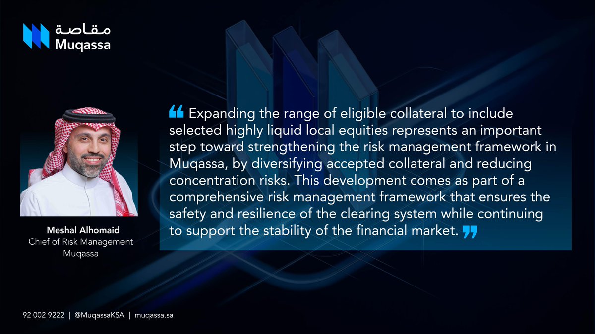 MuqassaKSA's tweet photo. Meshal Al Homaid, Chief of Risk Management at Muqassa, sharing his insights about the role of expanding the range of eligible collateral towards strengthening the risk management framework at #Muqassa. https://t.co/oorTrZ6xgk