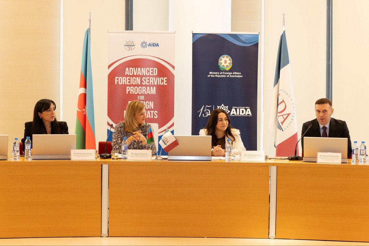 AIDAzerbaijan's tweet photo. 🎓 The Advanced Foreign Service Program (#AFSP) 2026, jointly organized by the Azerbaijan International Development Agency (#AIDA) and ADA University, has officially commenced in Baku.

🌍 The program brings together diplomats from partner countries to exchange knowledge, experiences and perspectives on contemporary international affairs, diplomacy and global challenges.

We are delighted to welcome all participants to #Baku and look forward to a productive, insightful and engaging program, fostering meaningful dialogue and professional connections.

#AFSP2026 #AIDA15 #AFSP #ADAUniversity #Azerbaijan #DevelopmentCooperation #Diplomacy