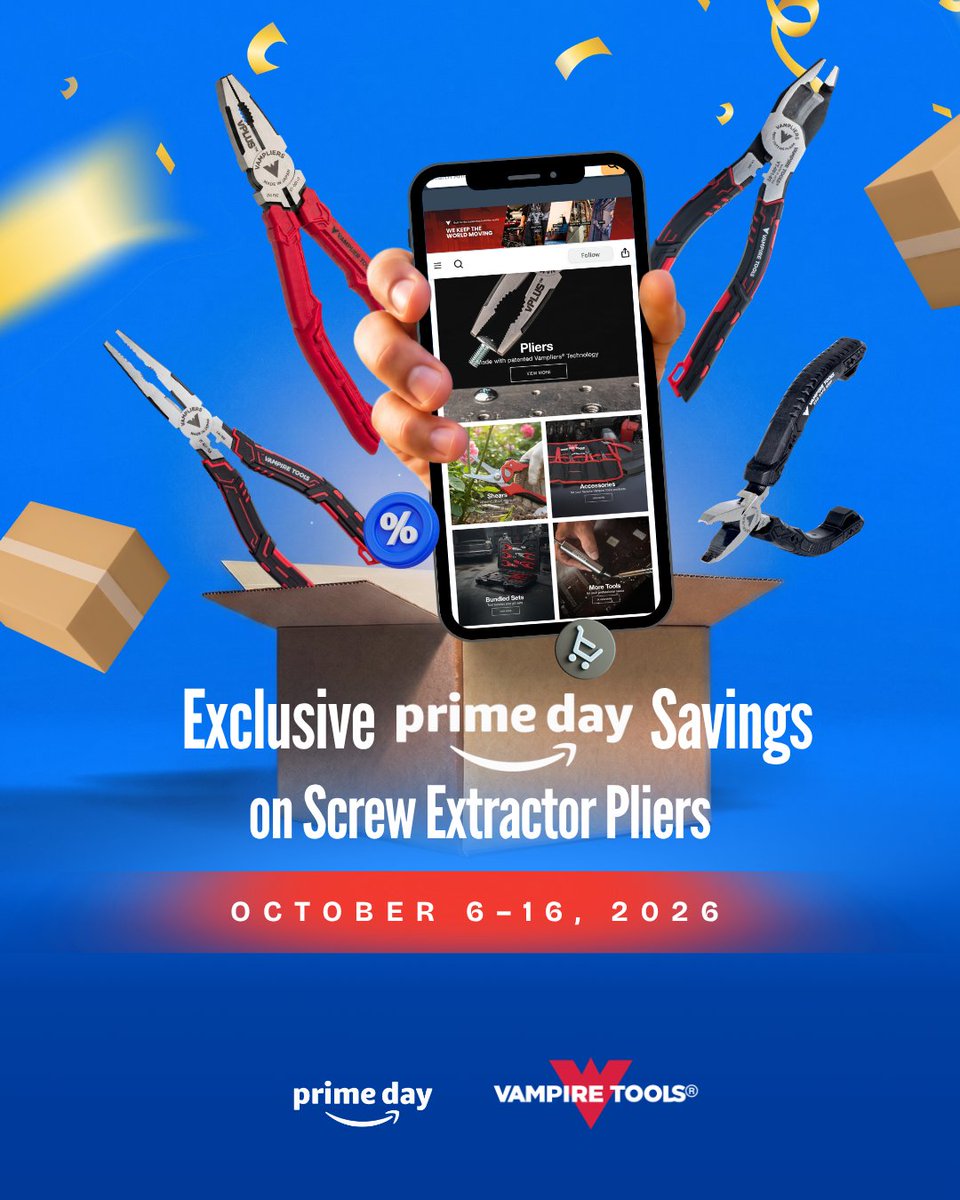 Vampire_Tools's tweet photo. Get our Screw Extractor Pliers with Prime savings on Amazon or shop our website and get 20% OFF SITEWIDE with code PRIME20. https://t.co/imPCqgYe15

Tough screws. Easier fixes.

#tools #pliers #shears #primeday #amazon #amazonprimeday #amazonprime #primedaydeals https://t.co/aFuKTxYct5