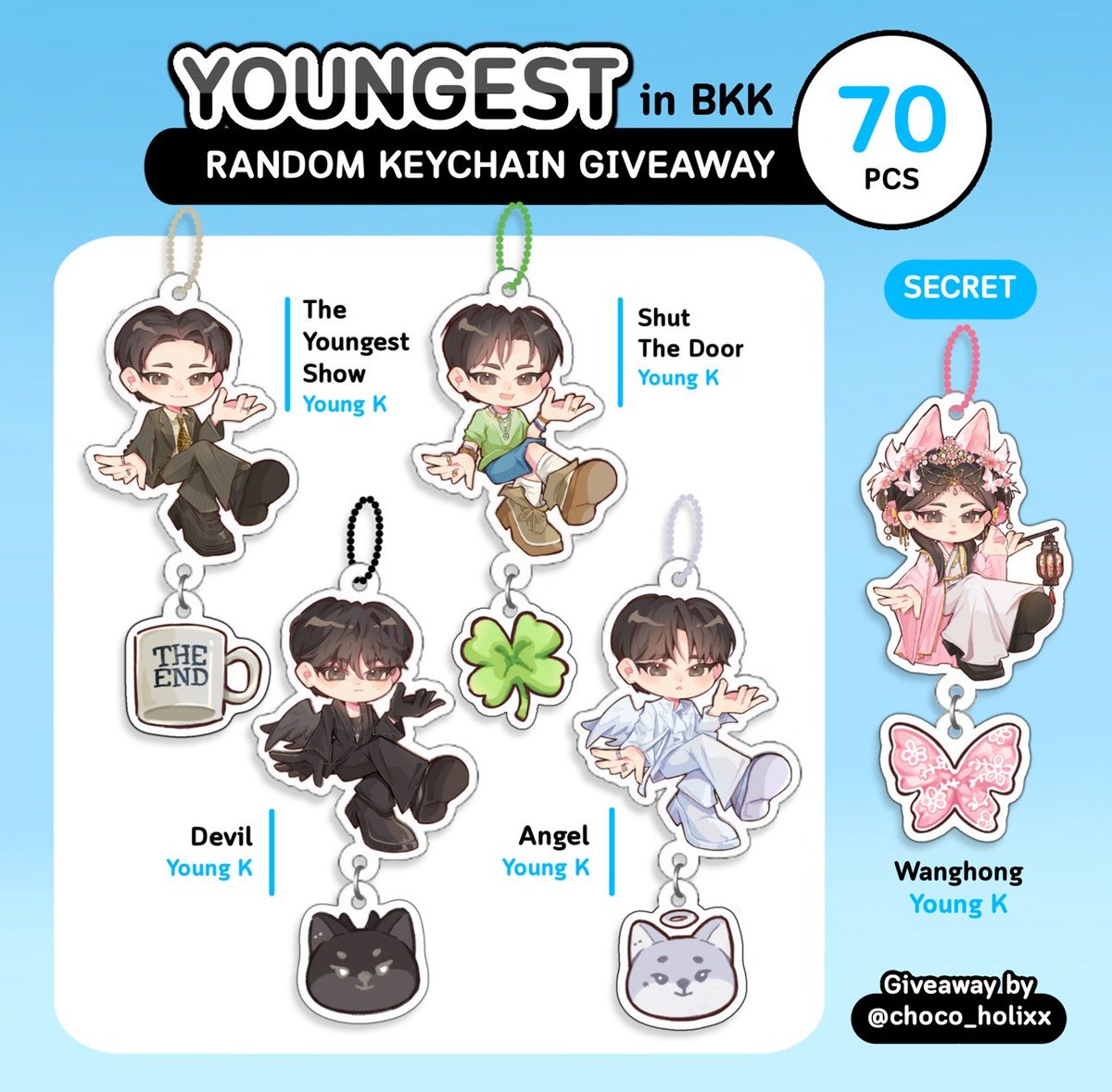 choco_holixx's tweet photo. 🍀 Giveaway 🍀
Random Keychain 70 pcs
( ลุ้น! Secret กุ้ยเฟยยองยอน )

🗓️ 10 Oct 2026
⏰️ TBA
📍 Samyan Mitrtown Hall

แวะมาจุ่มกันนะคับ 🦊
#YOUNGESTinBKK
#YoungK_Solo_Tour_YOUNGEST https://t.co/hELHDZ9yOM
