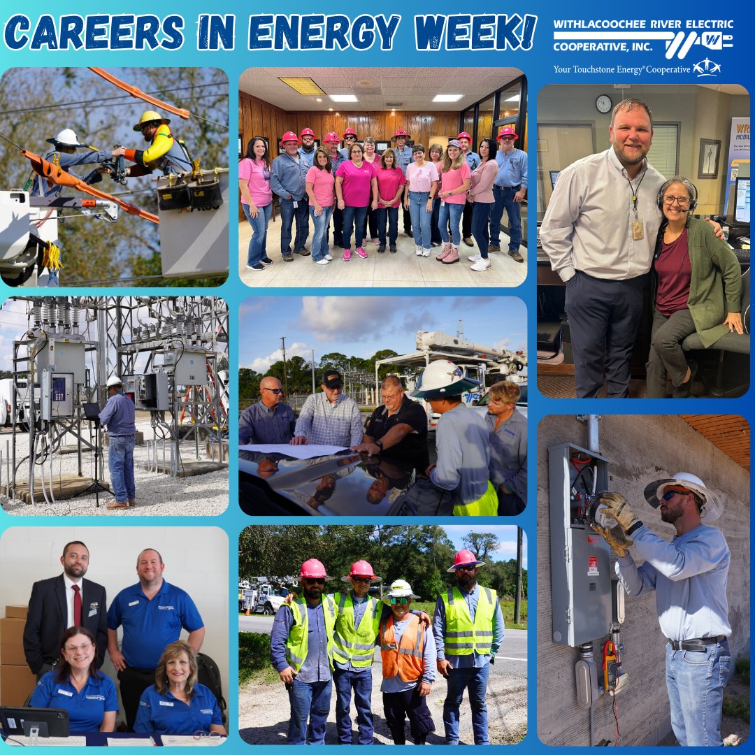 WRECCoop's tweet photo. ⚡🔋 Careers in Energy Week

Powering our communities takes more than electricity. It takes dedicated people working in a wide variety of careers every day.

Thank you to the countless professionals here at WREC who help keep the lights on &amp; our communities connected. ⚡#wreccoop https://t.co/UQm9MvOkkT