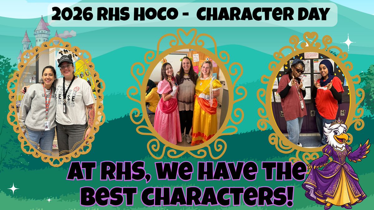 RichardsonHS1's tweet photo. 🎭 Character Day has arrived at RHS!
Our Eagles stepped off the page &amp; screen and into the halls yesterday! 📚🎬 Homecoming dress-up days are officially underway! 🦅💜💛
And this is only Day 1… 👀
#RHSHoCo26 #RISDDreamOn #AlwaysAnEagle #RISDInsiders https://t.co/8ZBX4L9oB5