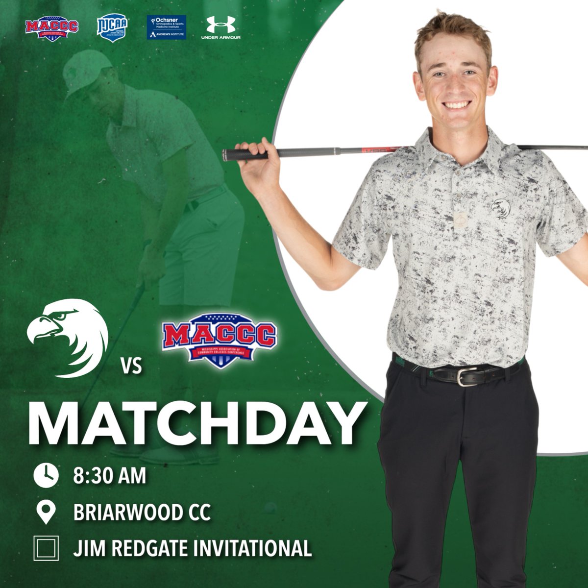MCCEaglesSports's tweet photo. MATCHDAY 🏌️ Final Round

🏆Jim Redgate Invitational
📍Meridian, MS
🕤8:30 AM
⛳Briarwood Country Club
📊https://t.co/cJw72BWvp7
🦅#FindYourWings https://t.co/dfwTSTHGxC