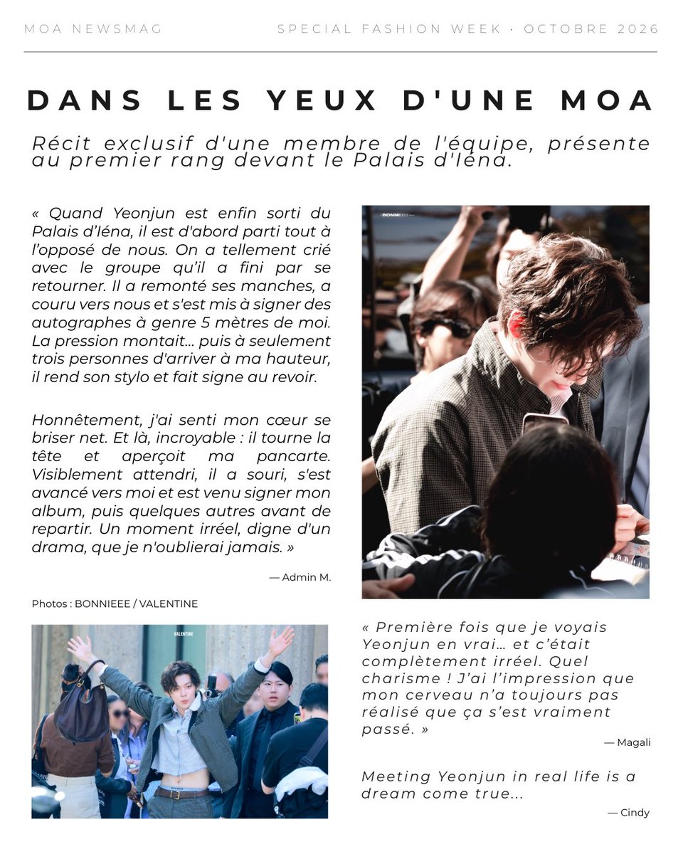txtmoafrance304's tweet photo. MOAs ‼️
Nous sommes très fiers de vous présenter le premier numéro de MOA NEWSMAG ! 🖤📰

Cette première édition est dédiée à la venue de #YEONJUN à la Paris Fashion Week !
On espère que ça vous plaira ! 🫶🏼

1/2
#txt #tomorrow_x_together 
#투모로우바이투게더 #연준 

YEONJUN MIUMIU PRINCE
#YEONJUNxMiuMiu #YEONJUN
#MiuMiuSS27